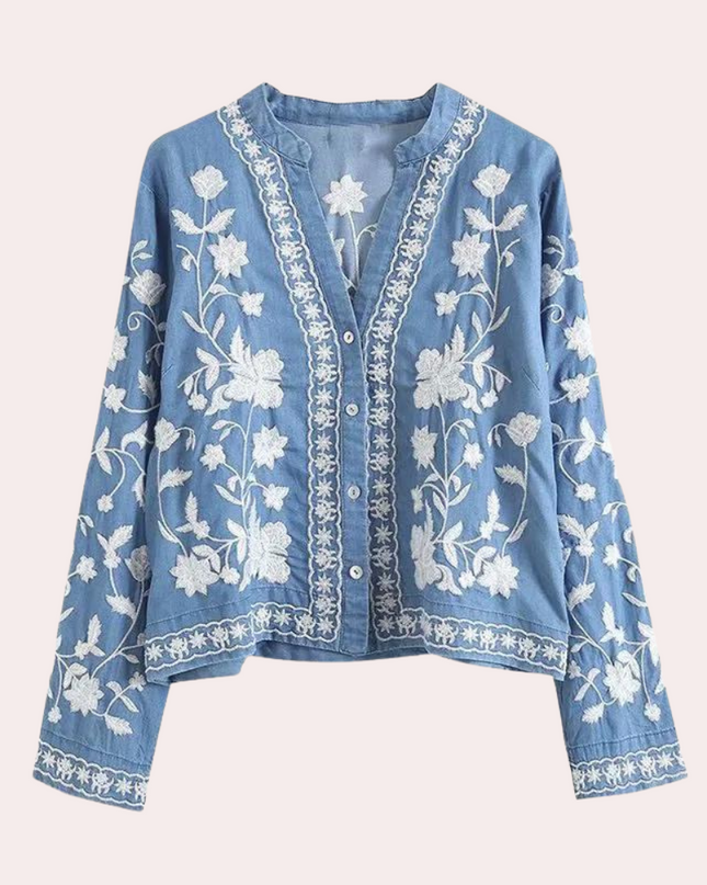 Breanne - Elegante bestickte Damenstrickjacke mit Blumendessin