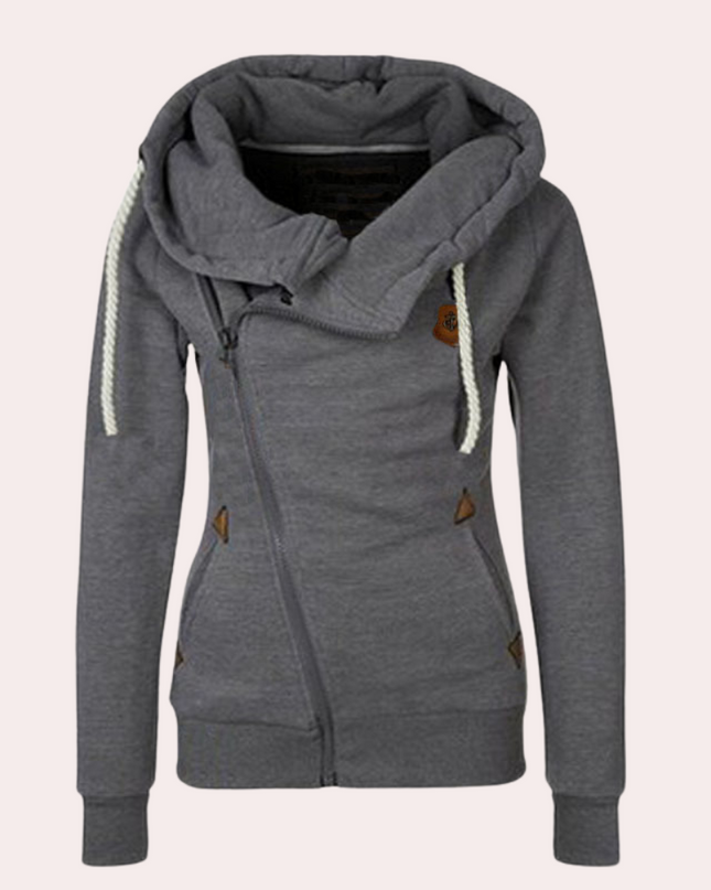 Kanny - Stylischer Damenpullover mit Reißverschluss und bequemer Kapuze