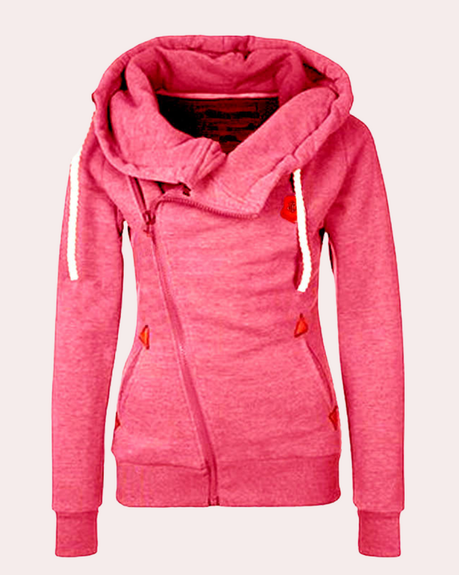 Kanny - Stylischer Damenpullover mit Reißverschluss und bequemer Kapuze