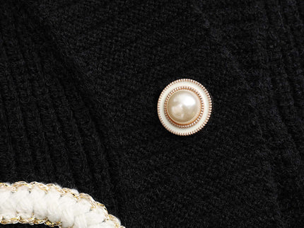 Ella | Schwarzer Strick-Cardigan mit Denim-Patches – Der perfekte Mix aus Komfort und Stil