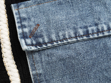 Ella | Schwarzer Strick-Cardigan mit Denim-Patches – Der perfekte Mix aus Komfort und Stil