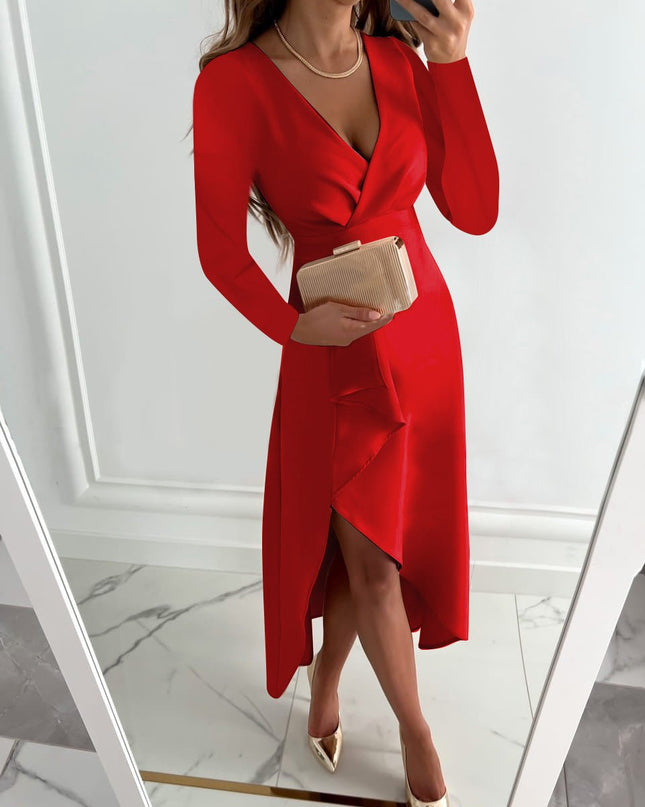 Jurey™ – Elegantes Midikleid mit V-Ausschnitt und Schlitzdesign