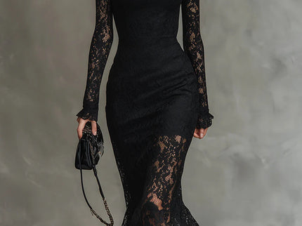 Veronika | Schwarzes Spitzen-Maxikleid