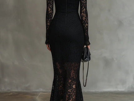 Veronika | Schwarzes Spitzen-Maxikleid
