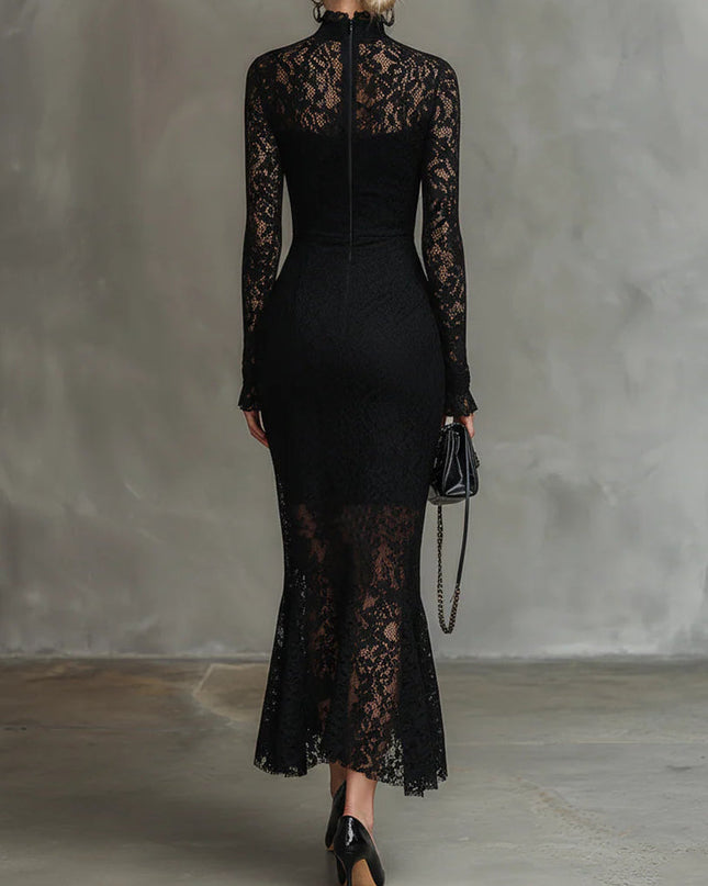 Veronika | Schwarzes Spitzen-Maxikleid