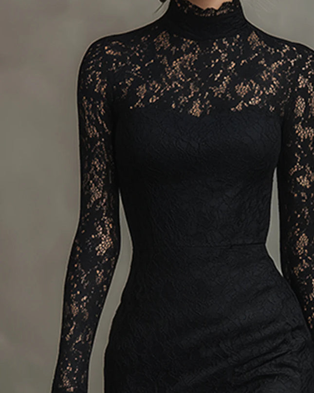 Monika | Schwarzes Spitzen-Maxikleid