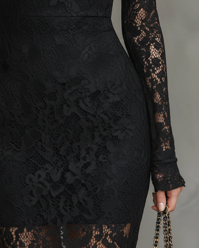 Monika | Schwarzes Spitzen-Maxikleid
