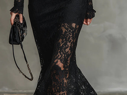 Veronika | Schwarzes Spitzen-Maxikleid