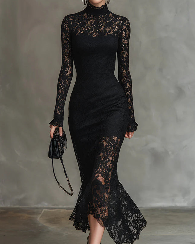 Monika | Schwarzes Spitzen-Maxikleid