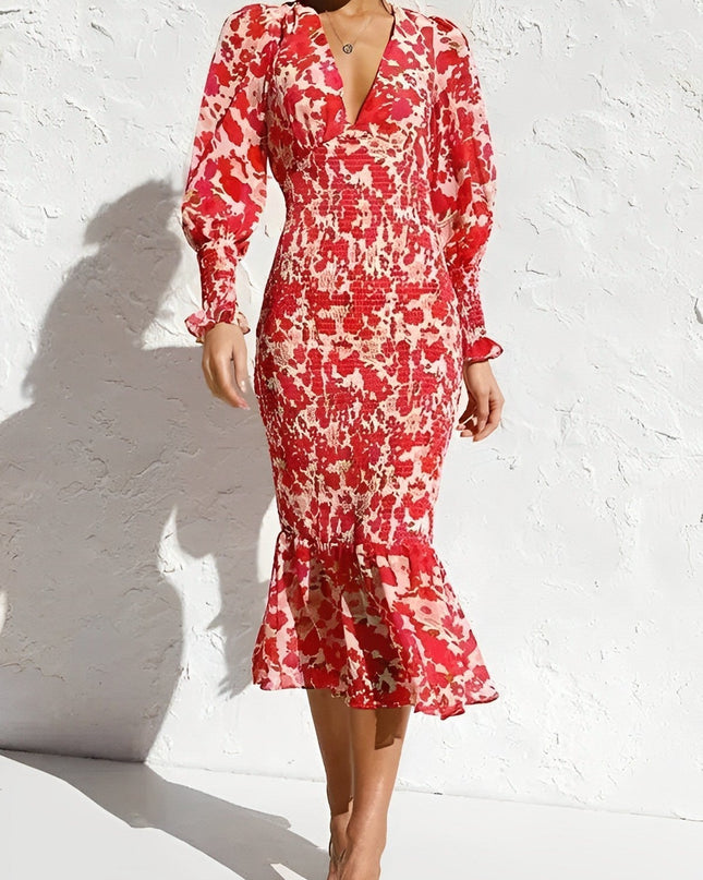 Floraler Bischofsärmel Midikleid