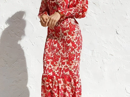 Floraler Bischofsärmel Midikleid
