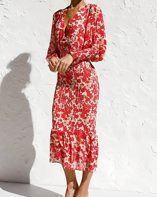 Floraler Bischofsärmel Midikleid