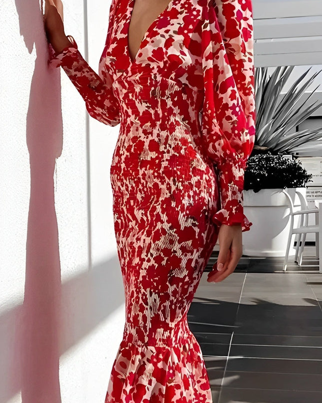 Floraler Bischofsärmel Midikleid