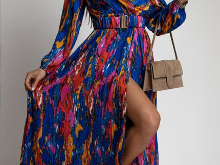 Lässiges Midi A-Linien Kleid mit Naturdruck und Hoch Taille