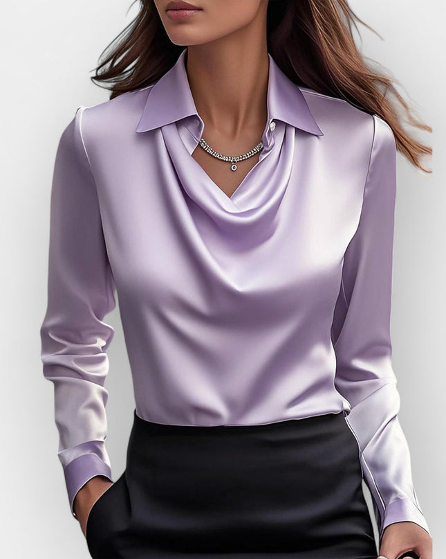 Satinbluse Damen | elegante Bluse mit fließendem Wasserfallkragen