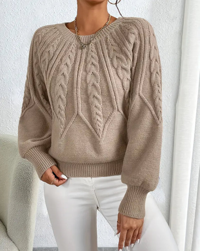 Damen Strickpullover – Eleganter Zopfmuster Pullover mit Rundhals