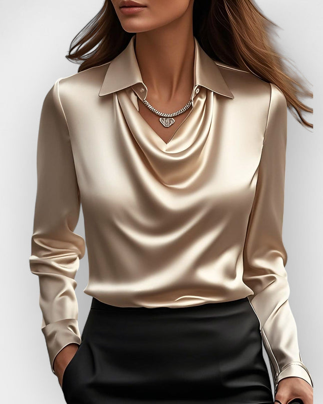 Satinbluse Damen | elegante Bluse mit fließendem Wasserfallkragen