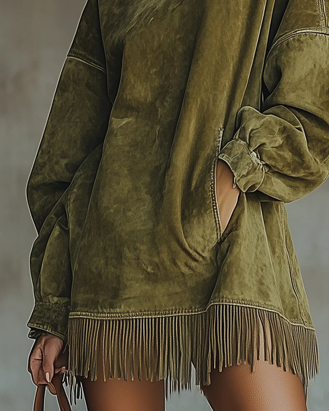 Janine™ - Langärmeliges Minikleid mit Fransen