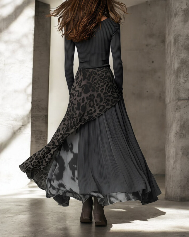 Fena™ - Langes Kleid mit Leopardenmuster-Akzenten
