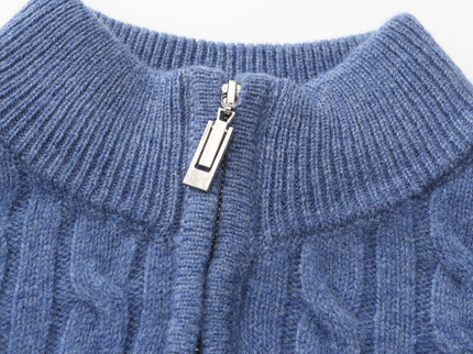 Roman | Chunky knit Herren Chasmere Pullover mit Kabelstrickmuster & Halb Reißverschluss Kragen