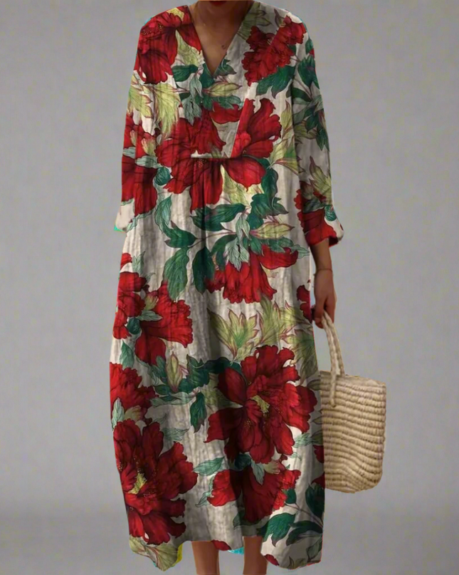 Evelyn™ - Kühner Pfingstrosen-Print Lässiges Maxikleid