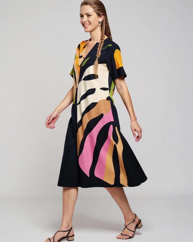 Leafara™ - Lockeres Kleid mit farbenfrohem Blattmuster