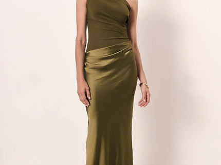 Amber™ – Ein Schulter Satin Maxikleid