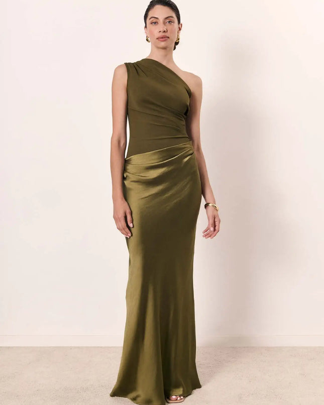Amber™ – Ein Schulter Satin Maxikleid