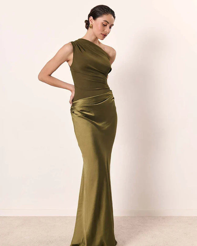 Amber™ – Ein Schulter Satin Maxikleid