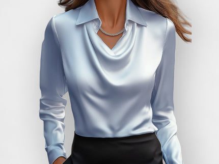 Satinbluse Damen | elegante Bluse mit fließendem Wasserfallkragen