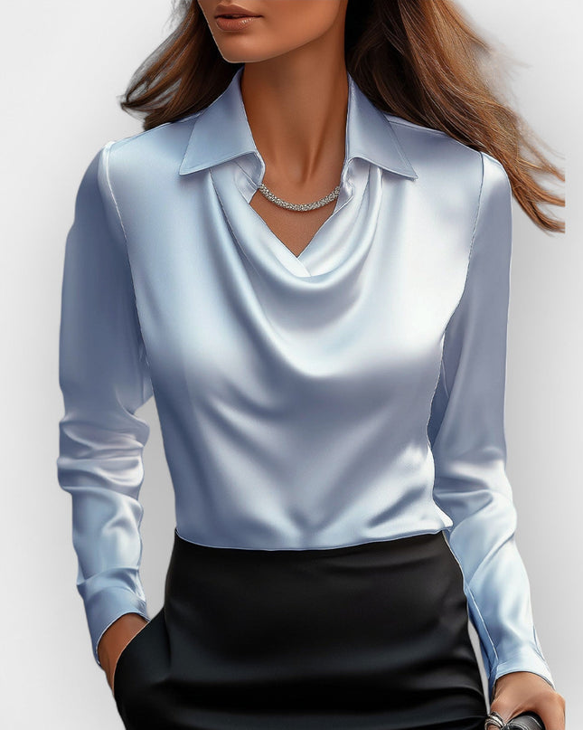 Satinbluse Damen | elegante Bluse mit fließendem Wasserfallkragen