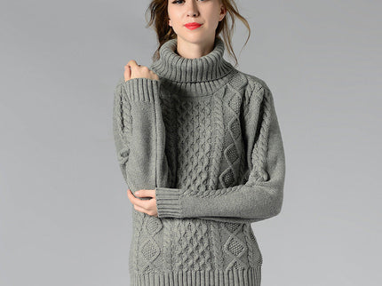 Damen Rollkragenpullover mit langen Ärmeln und Kabelstrick
