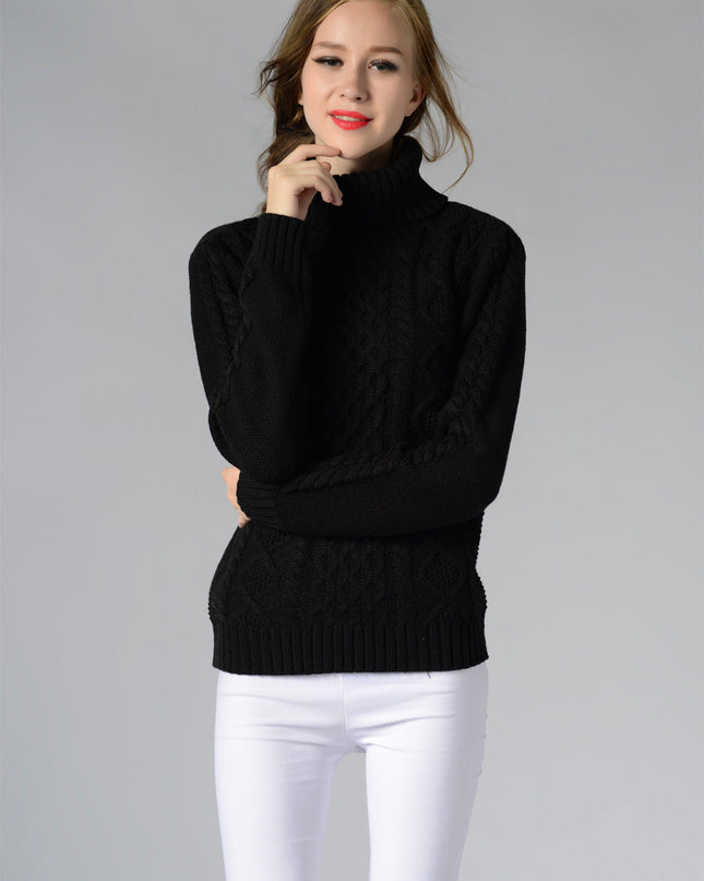 Damen Rollkragenpullover mit langen Ärmeln und Kabelstrick
