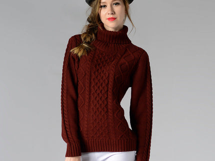Damen Rollkragenpullover mit langen Ärmeln und Kabelstrick