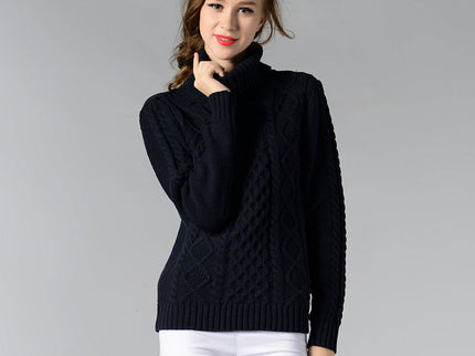 Damen Rollkragenpullover mit langen Ärmeln und Kabelstrick
