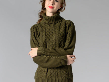 Damen Rollkragenpullover mit langen Ärmeln und Kabelstrick