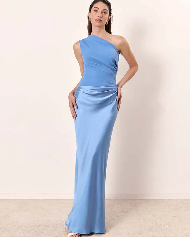 Amber™ – Ein Schulter Satin Maxikleid