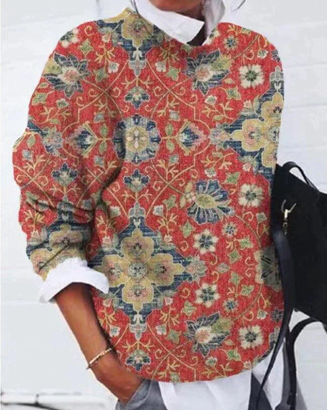 Olive - Stylischer geblümter Pullover für einen eleganten Look