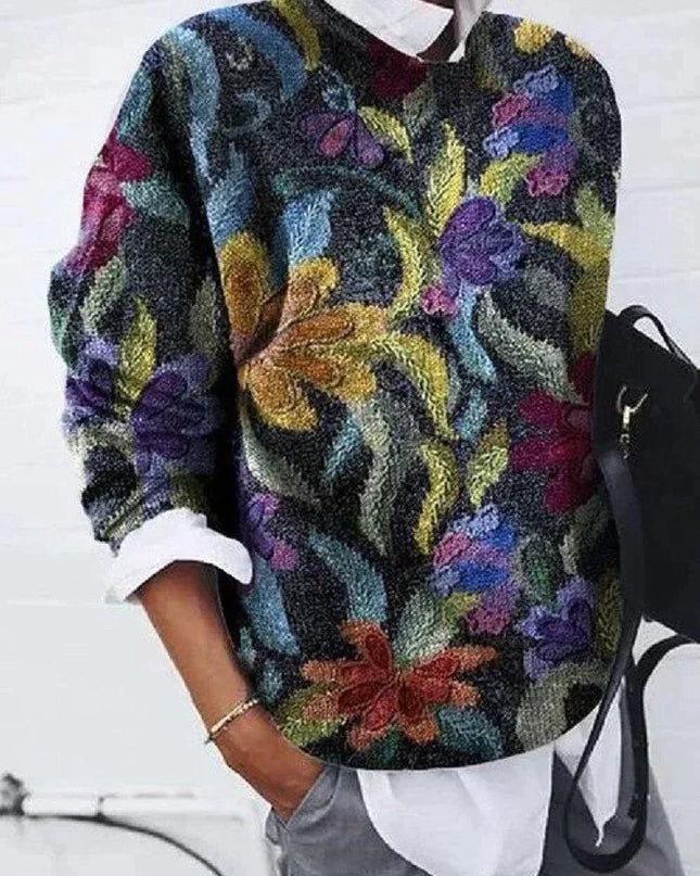 Olive - Stylischer geblümter Pullover für einen eleganten Look
