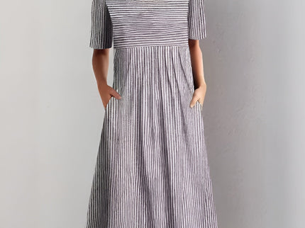 Aquelle™ - Elegantes Gestreiftes Midikleid mit Meeresinspirierter Note