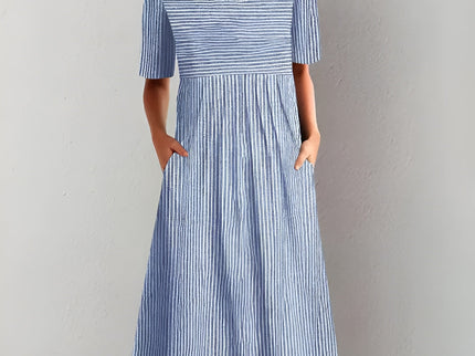 Aquelle™ - Elegantes Gestreiftes Midikleid mit Meeresinspirierter Note