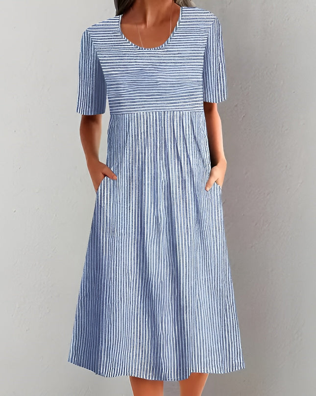 Aquelle™ - Elegantes Gestreiftes Midikleid mit Meeresinspirierter Note