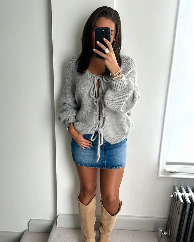 Rahel | Weiche Strickjacke mit Schleife