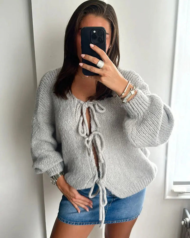 Rahel | Weiche Strickjacke mit Schleife