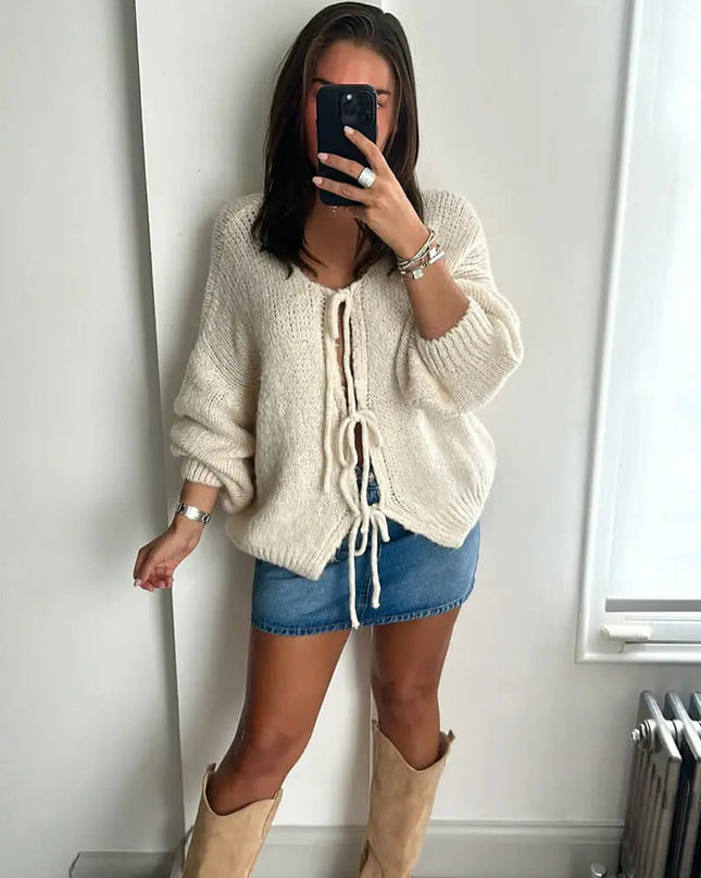 Rahel | Weiche Strickjacke mit Schleife