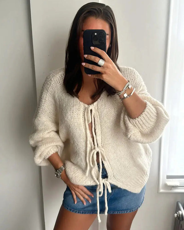 Rahel | Weiche Strickjacke mit Schleife