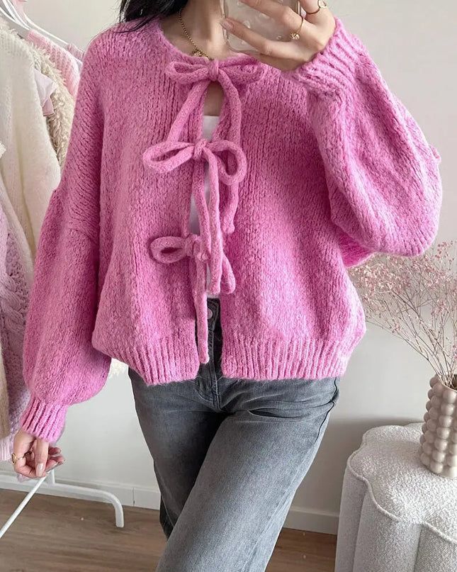 Rahel | Weiche Strickjacke mit Schleife