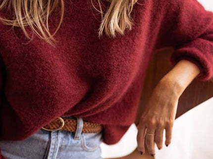Damen Pullover Bordeaux – Warmer Strickpullover mit Rundhals