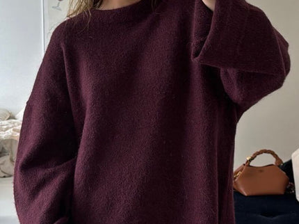 Damen Pullover Bordeaux – Warmer Strickpullover mit Rundhals