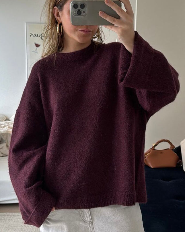 Damen Pullover Bordeaux – Warmer Strickpullover mit Rundhals